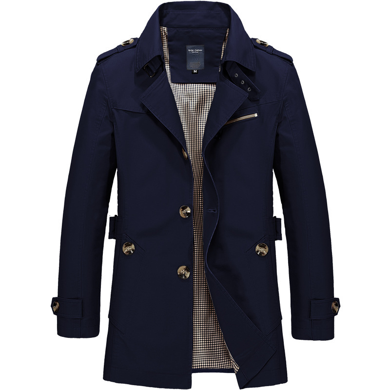 Men's pure cotton large-sized mid-length jacket for men, casual solid-colored coat for men