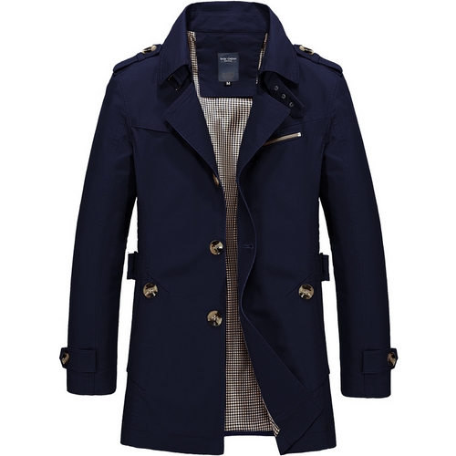 Men's pure cotton large-sized mid-length jacket for men, casual solid-colored coat for men