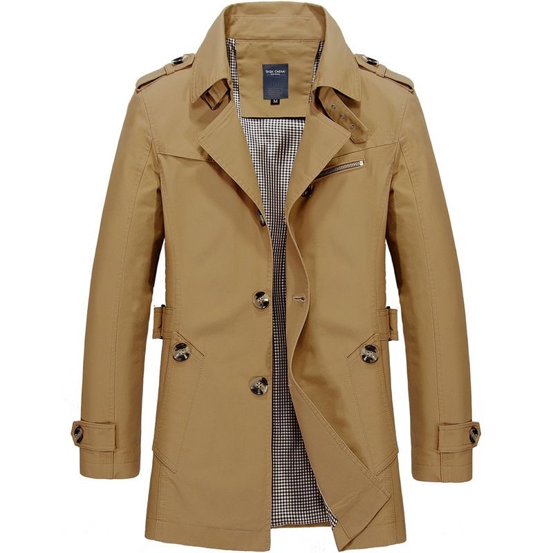 Men's pure cotton large-sized mid-length jacket for men, casual solid-colored coat for men