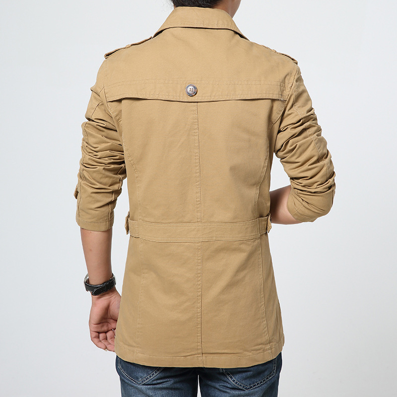 Men's pure cotton large-sized mid-length jacket for men, casual solid-colored coat for men