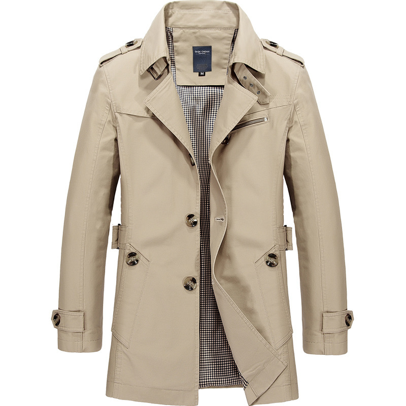 Men's pure cotton large-sized mid-length jacket for men, casual solid-colored coat for men